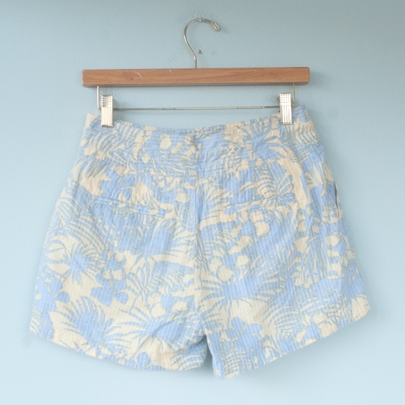 Free People Blue & Yellow Tropical Palm Leaf Island Seersucker Shorts - Picture 6 of 7